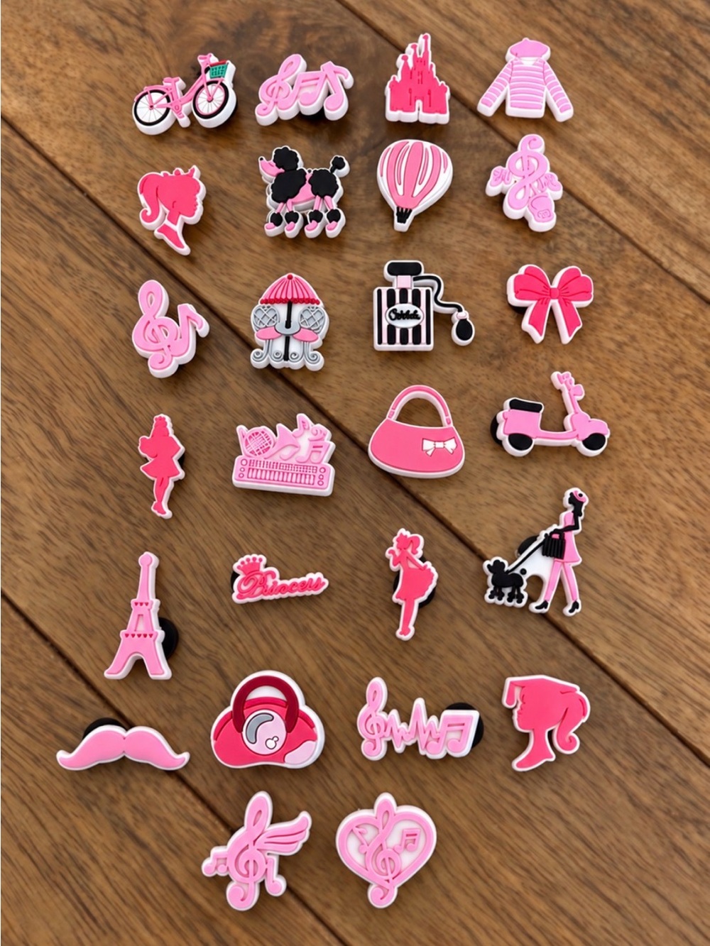 26 Piece Pink Girly Shoe Charm Set Paris Music Fashion Princess New